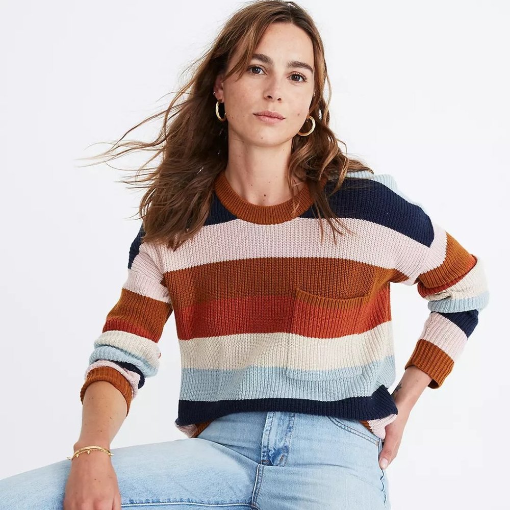 Thompson Pocket Pullover Sweater in Rainbow Stripe